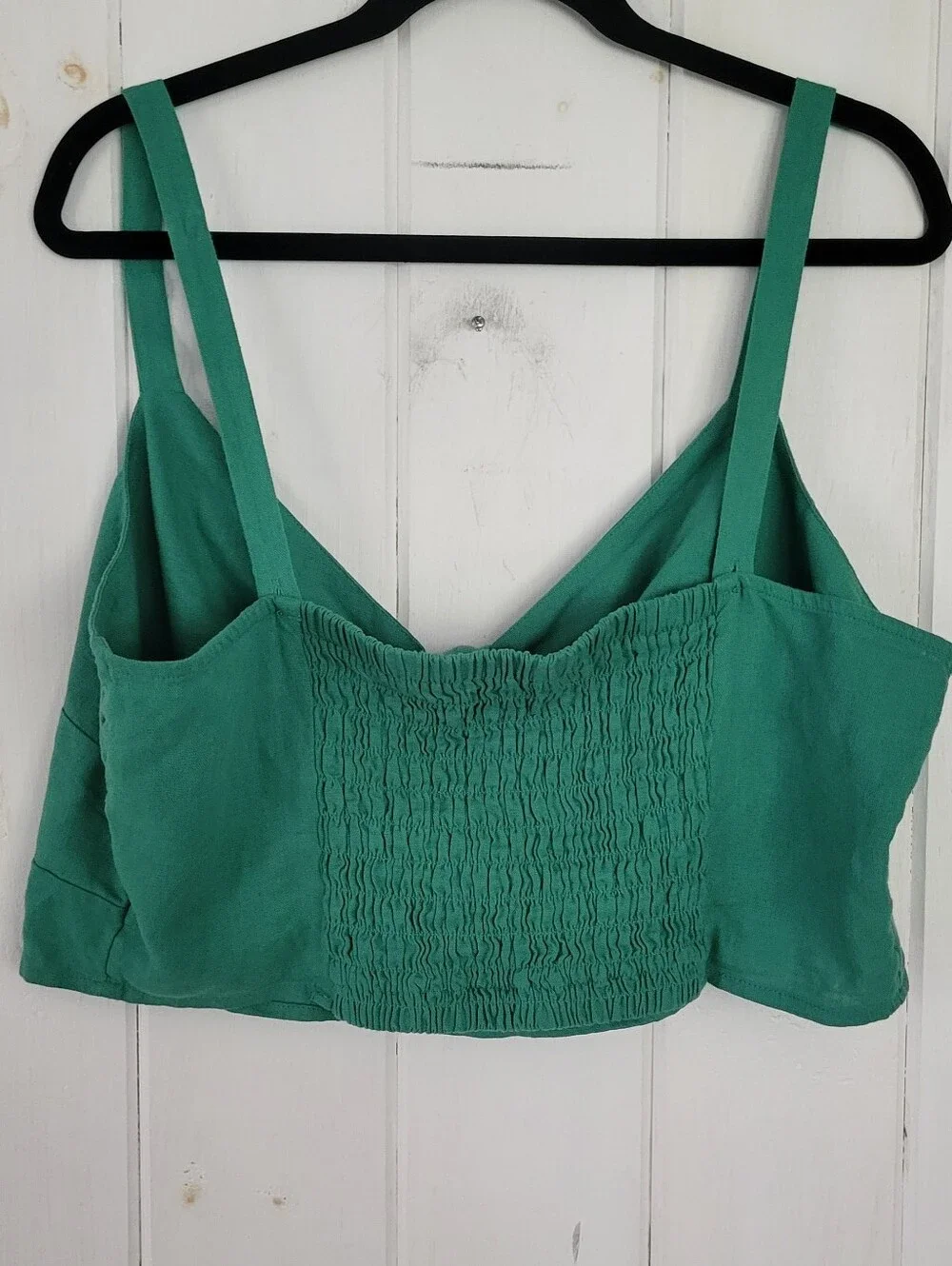 Linen Blend Tie Front Adjustable Crop Tank Top - Picture 3 of 10